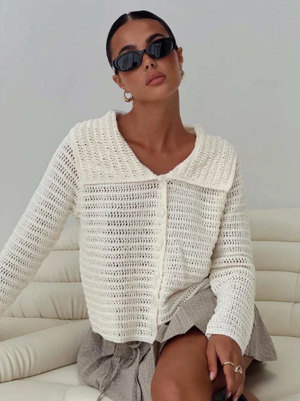 Princess Polly Tuscon Crochet Shawl Collar Button Front Cardigan Sweater NWT
